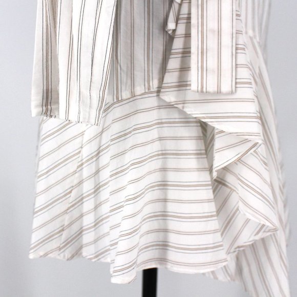 A.L.C. Enzo White Poplin Cotton Stripe Long Sleeve Wrap Dress 10 NEW Mini V-Neck - Picture 3 of 9